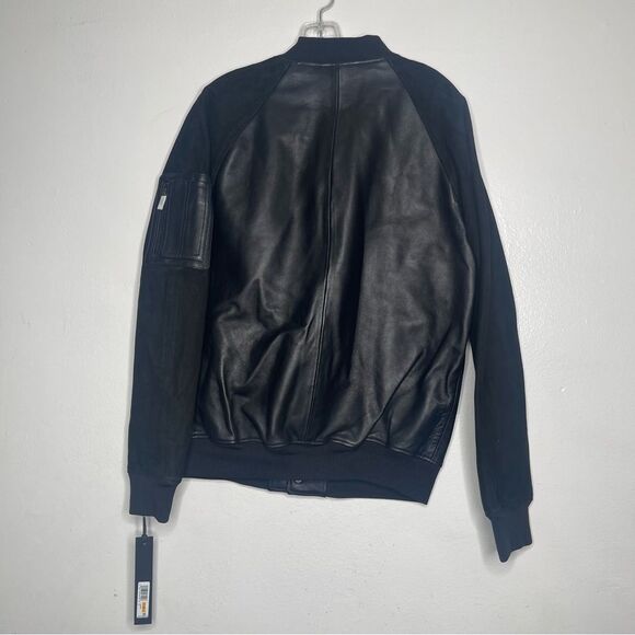 KARL LAGERFELD PARIS Size Small Neil Snap Front Black Leather Bomber Jacket - Picture 8 of 8